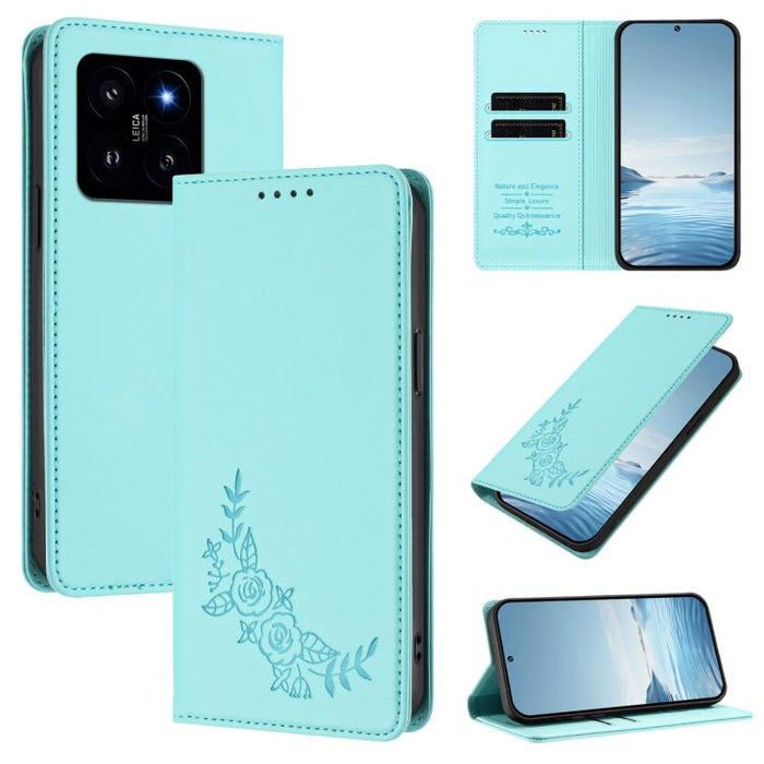 Funda para teléfono de piel vegana magnética RFID con relieve de peonía, For Xiaomi Poco F6 / Redmi Turbo 3, For Xiaomi Poco F6 Pro / Redmi K70 / K70 Pro, For Xiaomi Poco X6 Neo, For Xiaomi Poco X6 Pro, For Xiaomi 14 Ultra, For Xiaomi 14 Pro           ...