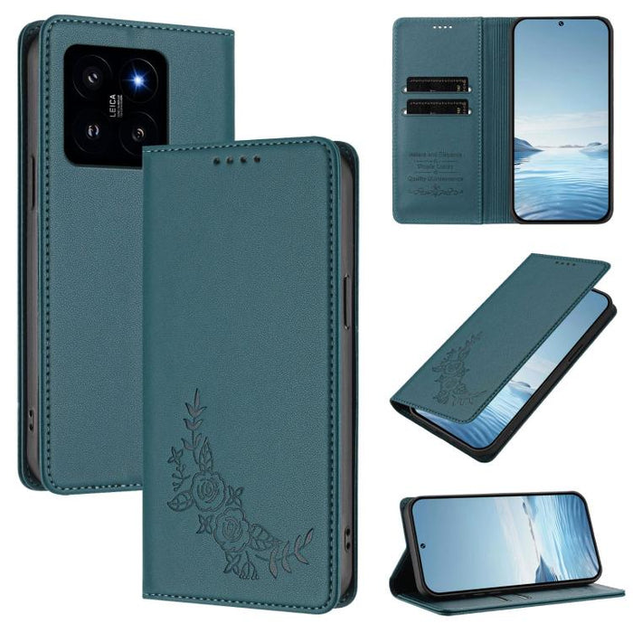 Funda para teléfono de piel vegana magnética RFID con relieve de peonía, For Xiaomi Poco F6 / Redmi Turbo 3, For Xiaomi Poco F6 Pro / Redmi K70 / K70 Pro, For Xiaomi Poco X6 Neo, For Xiaomi Poco X6 Pro, For Xiaomi 14 Ultra, For Xiaomi 14 Pro           ...