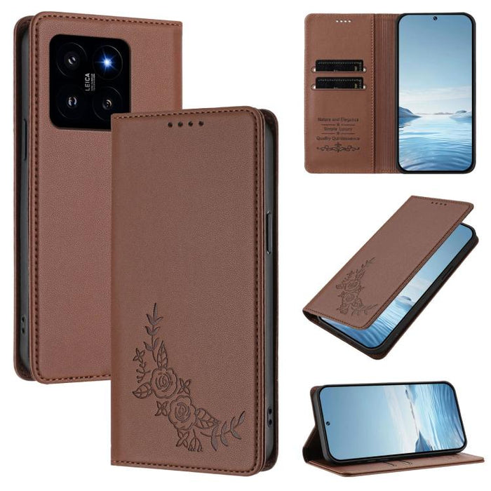 Funda para teléfono de piel vegana magnética RFID con relieve de peonía, For Xiaomi Poco F6 / Redmi Turbo 3, For Xiaomi Poco F6 Pro / Redmi K70 / K70 Pro, For Xiaomi Poco X6 Neo, For Xiaomi Poco X6 Pro, For Xiaomi 14 Ultra, For Xiaomi 14 Pro           ...