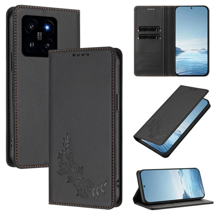 Funda para teléfono de piel vegana magnética RFID con relieve de peonía, For Xiaomi Poco F6 / Redmi Turbo 3, For Xiaomi Poco F6 Pro / Redmi K70 / K70 Pro, For Xiaomi Poco X6 Neo, For Xiaomi Poco X6 Pro, For Xiaomi 14 Ultra, For Xiaomi 14 Pro           ...