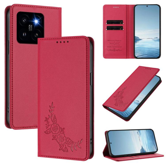 Funda para teléfono de piel vegana magnética RFID con relieve de peonía, For Xiaomi Poco F6 / Redmi Turbo 3, For Xiaomi Poco F6 Pro / Redmi K70 / K70 Pro, For Xiaomi Poco X6 Neo, For Xiaomi Poco X6 Pro, For Xiaomi 14 Ultra, For Xiaomi 14 Pro           ...