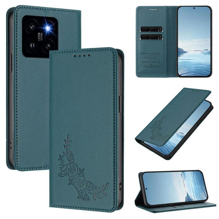 Funda para teléfono de piel vegana magnética RFID con relieve de peonía, For Xiaomi Poco F6 / Redmi Turbo 3, For Xiaomi Poco F6 Pro / Redmi K70 / K70 Pro, For Xiaomi Poco X6 Neo, For Xiaomi Poco X6 Pro, For Xiaomi 14 Ultra, For Xiaomi 14 Pro           ...