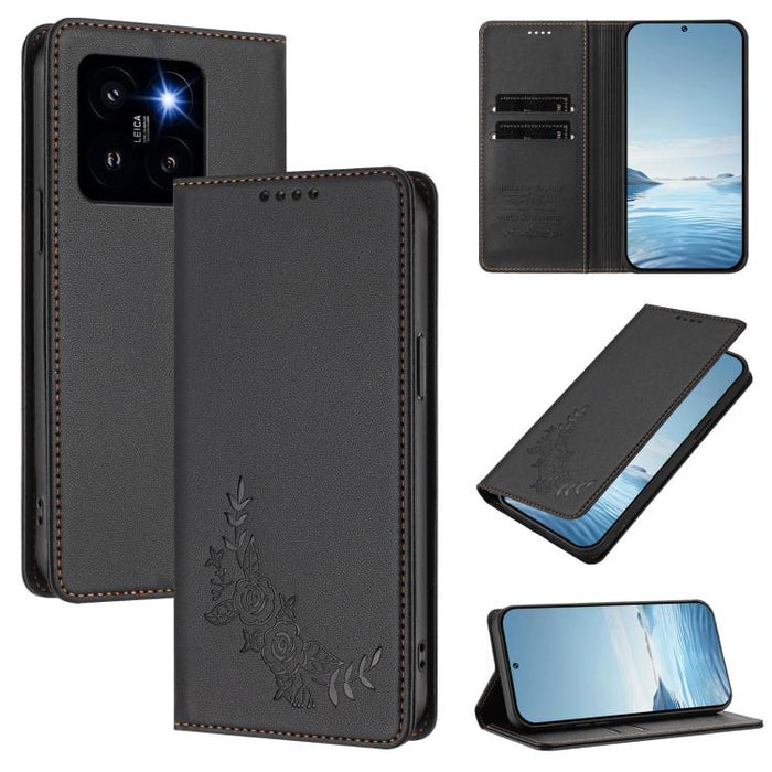 Funda para teléfono de piel vegana magnética RFID con relieve de peonía, For Xiaomi Poco F6 / Redmi Turbo 3, For Xiaomi Poco F6 Pro / Redmi K70 / K70 Pro, For Xiaomi Poco X6 Neo, For Xiaomi Poco X6 Pro, For Xiaomi 14 Ultra, For Xiaomi 14 Pro           ...