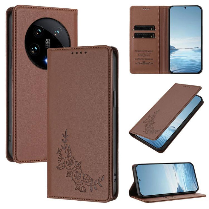 Funda para teléfono de piel vegana magnética RFID con relieve de peonía, For Xiaomi Poco F6 / Redmi Turbo 3, For Xiaomi Poco F6 Pro / Redmi K70 / K70 Pro, For Xiaomi Poco X6 Neo, For Xiaomi Poco X6 Pro, For Xiaomi 14 Ultra, For Xiaomi 14 Pro           ...