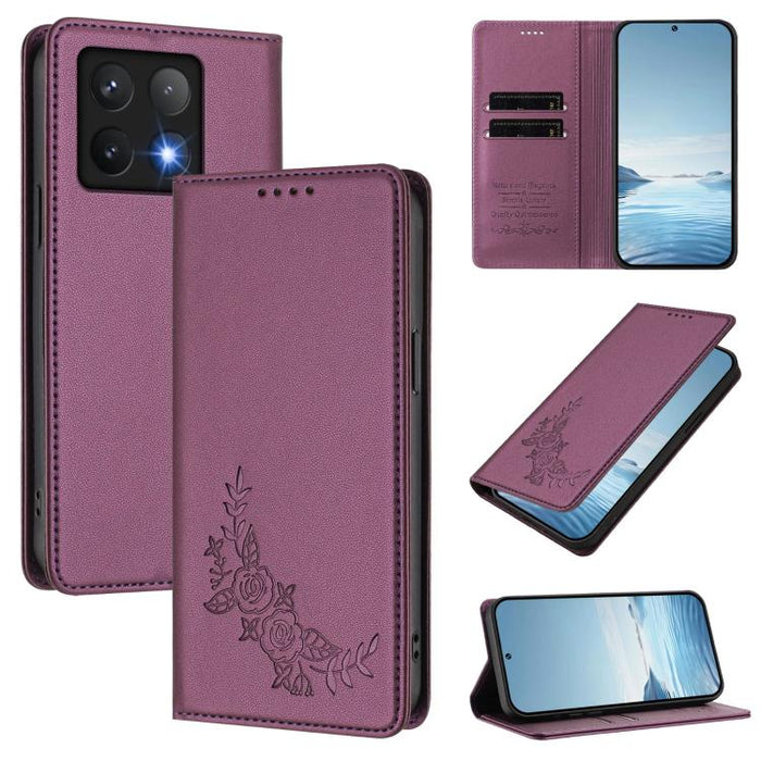 Funda para teléfono de piel vegana magnética RFID con relieve de peonía, For Xiaomi 15T 5G, For Xiaomi Civi 5 Pro 5G, For Xiaomi 15S Pro, For Xiaomi 15 Ultra, For Xiaomi Poco X7 Pro 5G / Redmi Turbo 4 5G, For Xiaomi 15 Pro, For Xiaomi 15               ...
