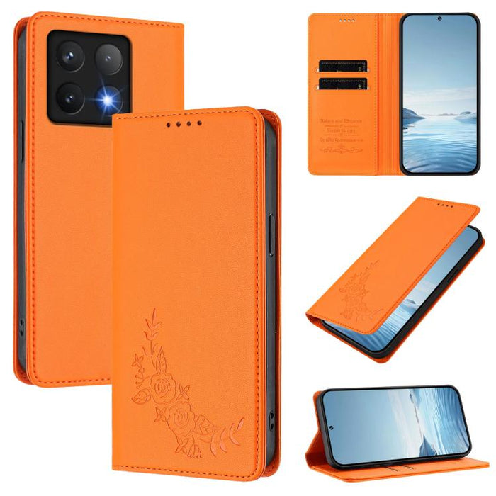 Funda para teléfono de piel vegana magnética RFID con relieve de peonía, For Xiaomi 15T 5G, For Xiaomi Civi 5 Pro 5G, For Xiaomi 15S Pro, For Xiaomi 15 Ultra, For Xiaomi Poco X7 Pro 5G / Redmi Turbo 4 5G, For Xiaomi 15 Pro, For Xiaomi 15               ...