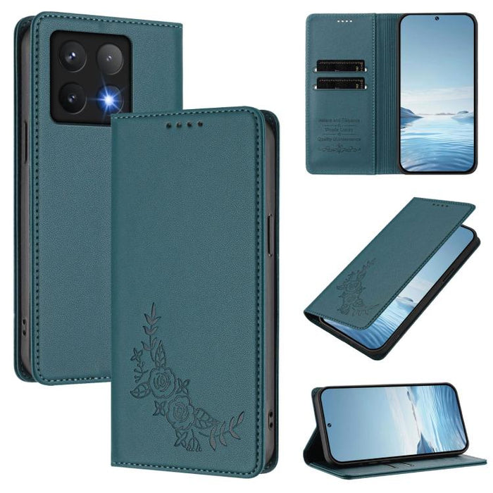 Funda para teléfono de piel vegana magnética RFID con relieve de peonía, For Xiaomi 15T 5G, For Xiaomi Civi 5 Pro 5G, For Xiaomi 15S Pro, For Xiaomi 15 Ultra, For Xiaomi Poco X7 Pro 5G / Redmi Turbo 4 5G, For Xiaomi 15 Pro, For Xiaomi 15               ...
