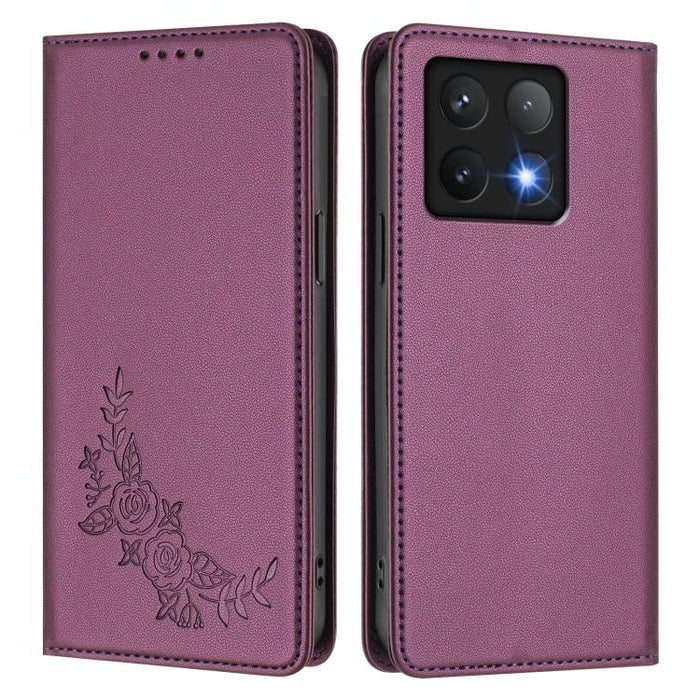 Funda para teléfono de piel vegana magnética RFID con relieve de peonía, For Xiaomi Poco F6 / Redmi Turbo 3, For Xiaomi Poco F6 Pro / Redmi K70 / K70 Pro, For Xiaomi Poco X6 Neo, For Xiaomi Poco X6 Pro, For Xiaomi 14 Ultra, For Xiaomi 14 Pro           ...