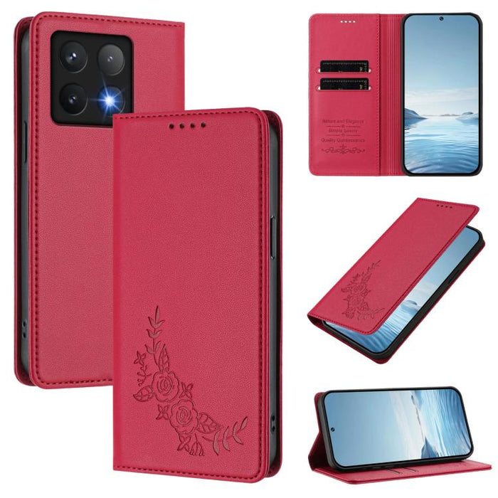 Funda para teléfono de piel vegana magnética RFID con relieve de peonía, For Xiaomi 15T 5G, For Xiaomi Civi 5 Pro 5G, For Xiaomi 15S Pro, For Xiaomi 15 Ultra, For Xiaomi Poco X7 Pro 5G / Redmi Turbo 4 5G, For Xiaomi 15 Pro, For Xiaomi 15               ...