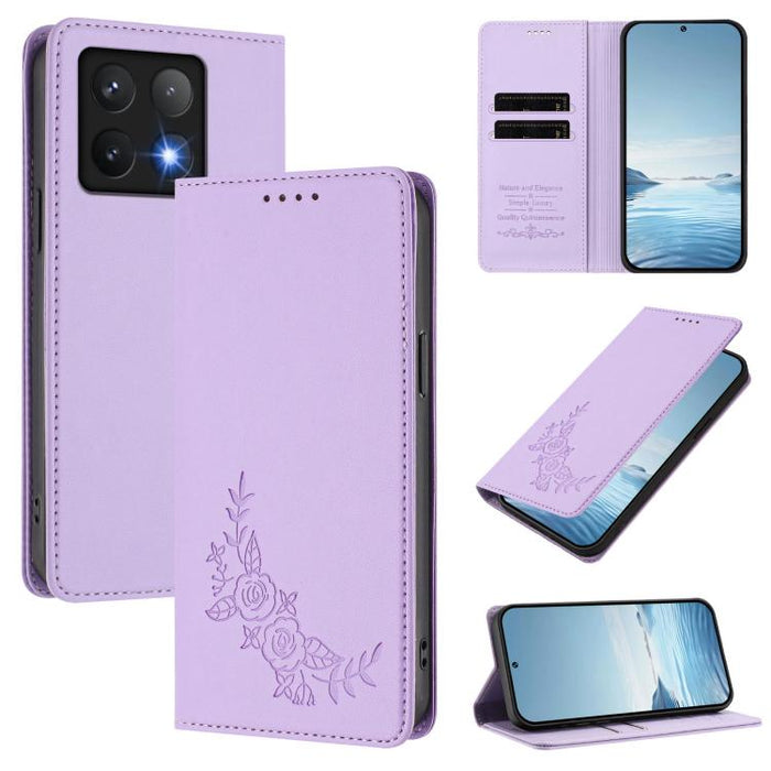 Funda para teléfono de piel vegana magnética RFID con relieve de peonía, For Xiaomi 15T 5G, For Xiaomi Civi 5 Pro 5G, For Xiaomi 15S Pro, For Xiaomi 15 Ultra, For Xiaomi Poco X7 Pro 5G / Redmi Turbo 4 5G, For Xiaomi 15 Pro, For Xiaomi 15               ...
