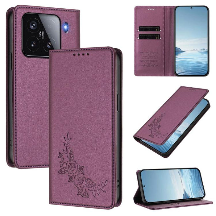 Funda para teléfono de piel vegana magnética RFID con relieve de peonía, For Xiaomi 15T 5G, For Xiaomi Civi 5 Pro 5G, For Xiaomi 15S Pro, For Xiaomi 15 Ultra, For Xiaomi Poco X7 Pro 5G / Redmi Turbo 4 5G, For Xiaomi 15 Pro, For Xiaomi 15               ...