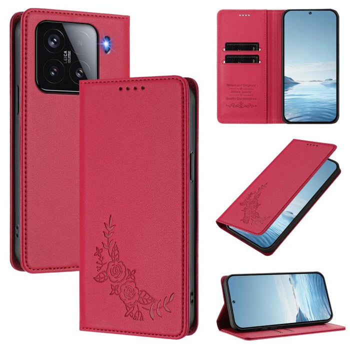 Funda para teléfono de piel vegana magnética RFID con relieve de peonía, For Xiaomi 15T 5G, For Xiaomi Civi 5 Pro 5G, For Xiaomi 15S Pro, For Xiaomi 15 Ultra, For Xiaomi Poco X7 Pro 5G / Redmi Turbo 4 5G, For Xiaomi 15 Pro, For Xiaomi 15               ...
