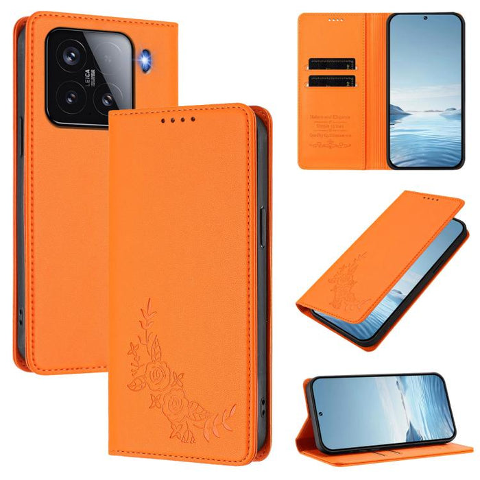 Funda para teléfono de piel vegana magnética RFID con relieve de peonía, For Xiaomi 15T 5G, For Xiaomi Civi 5 Pro 5G, For Xiaomi 15S Pro, For Xiaomi 15 Ultra, For Xiaomi Poco X7 Pro 5G / Redmi Turbo 4 5G, For Xiaomi 15 Pro, For Xiaomi 15               ...