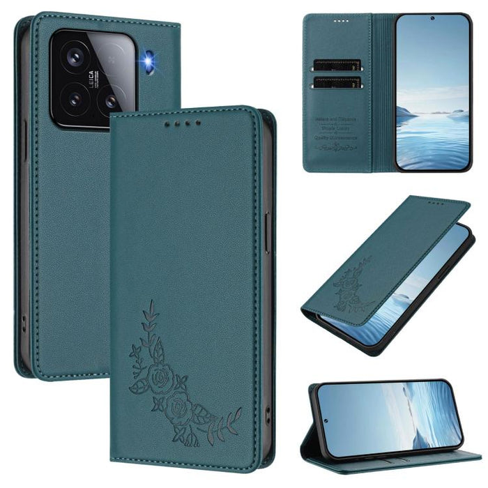 Funda para teléfono de piel vegana magnética RFID con relieve de peonía, For Xiaomi 15T 5G, For Xiaomi Civi 5 Pro 5G, For Xiaomi 15S Pro, For Xiaomi 15 Ultra, For Xiaomi Poco X7 Pro 5G / Redmi Turbo 4 5G, For Xiaomi 15 Pro, For Xiaomi 15               ...