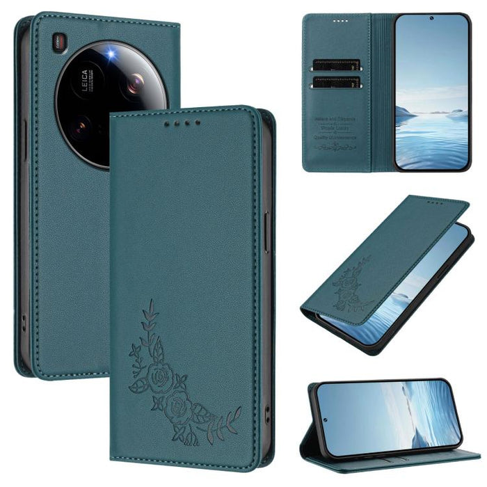 Funda para teléfono de piel vegana magnética RFID con relieve de peonía, For Xiaomi 15T 5G, For Xiaomi Civi 5 Pro 5G, For Xiaomi 15S Pro, For Xiaomi 15 Ultra, For Xiaomi Poco X7 Pro 5G / Redmi Turbo 4 5G, For Xiaomi 15 Pro, For Xiaomi 15               ...