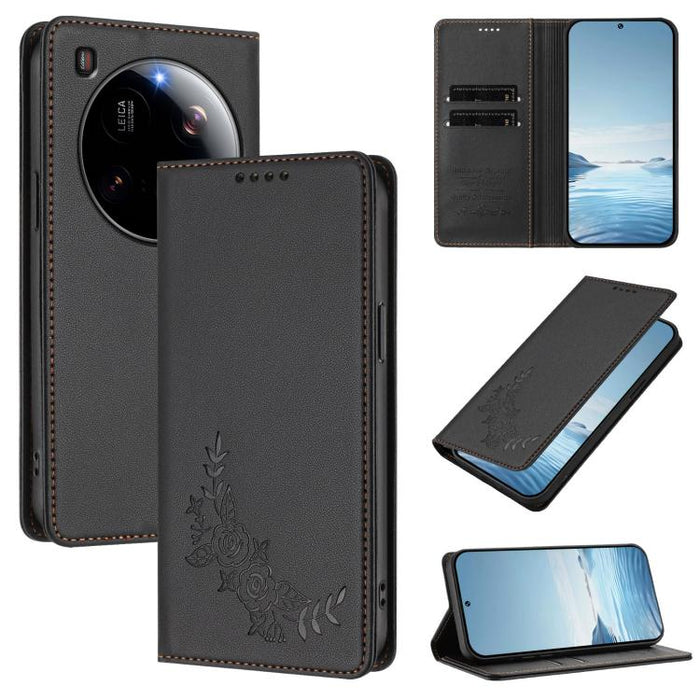 Funda para teléfono de piel vegana magnética RFID con relieve de peonía, For Xiaomi 15T 5G, For Xiaomi Civi 5 Pro 5G, For Xiaomi 15S Pro, For Xiaomi 15 Ultra, For Xiaomi Poco X7 Pro 5G / Redmi Turbo 4 5G, For Xiaomi 15 Pro, For Xiaomi 15               ...