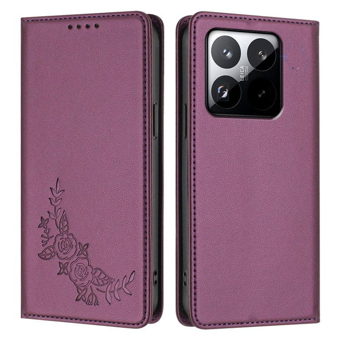 Funda para teléfono de piel vegana magnética RFID con relieve de peonía, For Xiaomi 15T 5G, For Xiaomi Civi 5 Pro 5G, For Xiaomi 15S Pro, For Xiaomi 15 Ultra, For Xiaomi Poco X7 Pro 5G / Redmi Turbo 4 5G, For Xiaomi 15 Pro, For Xiaomi 15               ...