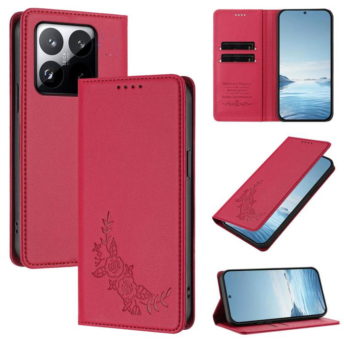 Funda para teléfono de piel vegana magnética RFID con relieve de peonía, For Xiaomi 15T 5G, For Xiaomi Civi 5 Pro 5G, For Xiaomi 15S Pro, For Xiaomi 15 Ultra, For Xiaomi Poco X7 Pro 5G / Redmi Turbo 4 5G, For Xiaomi 15 Pro, For Xiaomi 15               ...