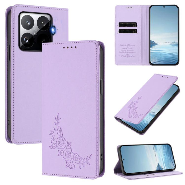 Funda para teléfono de piel vegana magnética RFID con relieve de peonía, For Xiaomi 17 Ultra, For Xiaomi Poco F8 Ultra 5G / Redmi K90 Pro Max, For Xiaomi Poco F8 Pro 5G / Redmi K90, For Xiaomi 17 Pro Max, For Xiaomi 17 Pro, For Xiaomi 17               ...