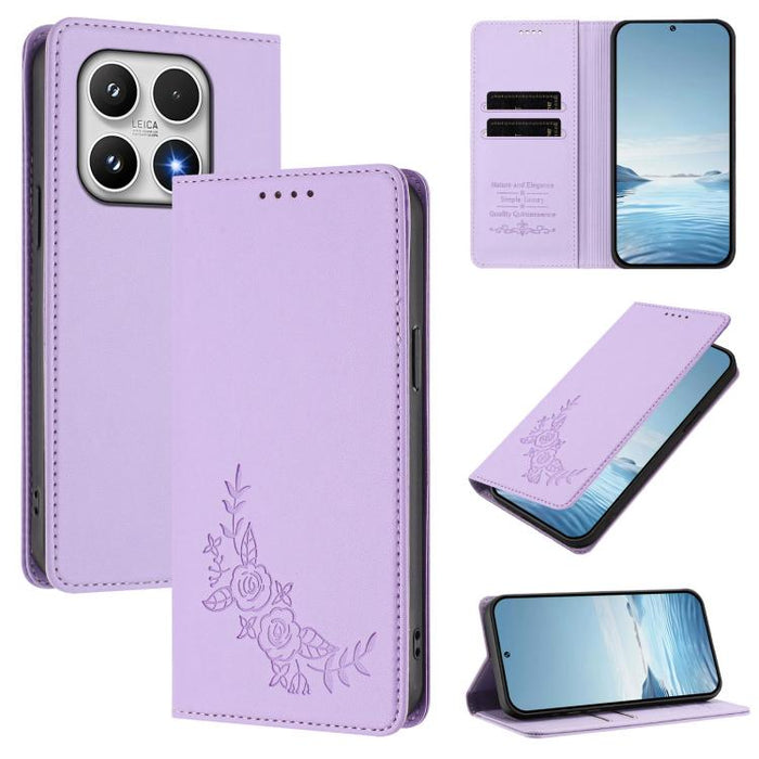 Funda para teléfono de piel vegana magnética RFID con relieve de peonía, For Xiaomi 17 Ultra, For Xiaomi Poco F8 Ultra 5G / Redmi K90 Pro Max, For Xiaomi Poco F8 Pro 5G / Redmi K90, For Xiaomi 17 Pro Max, For Xiaomi 17 Pro, For Xiaomi 17               ...