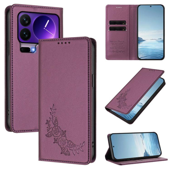 Funda para teléfono de piel vegana magnética RFID con relieve de peonía, For Xiaomi 17 Ultra, For Xiaomi Poco F8 Ultra 5G / Redmi K90 Pro Max, For Xiaomi Poco F8 Pro 5G / Redmi K90, For Xiaomi 17 Pro Max, For Xiaomi 17 Pro, For Xiaomi 17               ...