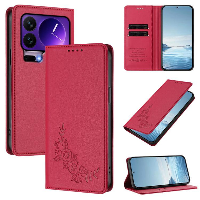 Funda para teléfono de piel vegana magnética RFID con relieve de peonía, For Xiaomi 17 Ultra, For Xiaomi Poco F8 Ultra 5G / Redmi K90 Pro Max, For Xiaomi Poco F8 Pro 5G / Redmi K90, For Xiaomi 17 Pro Max, For Xiaomi 17 Pro, For Xiaomi 17               ...