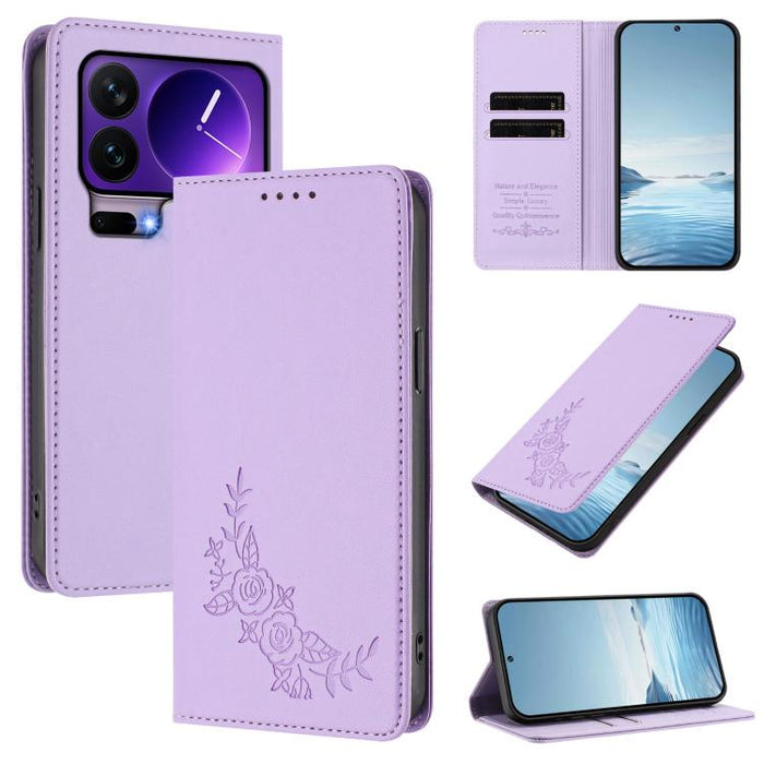 Funda para teléfono de piel vegana magnética RFID con relieve de peonía, For Xiaomi 17 Ultra, For Xiaomi Poco F8 Ultra 5G / Redmi K90 Pro Max, For Xiaomi Poco F8 Pro 5G / Redmi K90, For Xiaomi 17 Pro Max, For Xiaomi 17 Pro, For Xiaomi 17               ...
