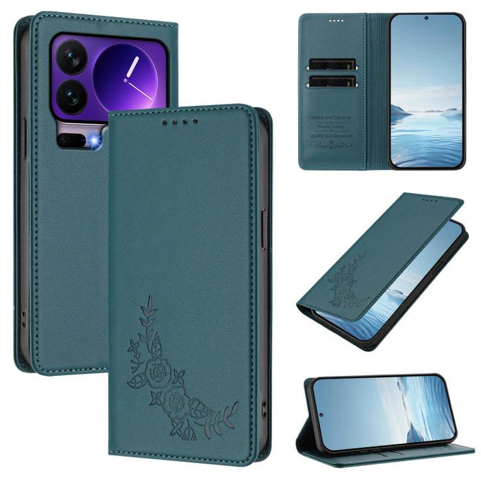 Funda para teléfono de piel vegana magnética RFID con relieve de peonía, For Xiaomi 17 Ultra, For Xiaomi Poco F8 Ultra 5G / Redmi K90 Pro Max, For Xiaomi Poco F8 Pro 5G / Redmi K90, For Xiaomi 17 Pro Max, For Xiaomi 17 Pro, For Xiaomi 17               ...
