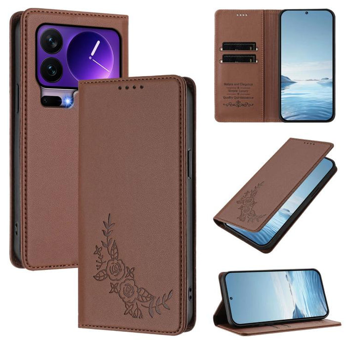 Funda para teléfono de piel vegana magnética RFID con relieve de peonía, For Xiaomi 17 Ultra, For Xiaomi Poco F8 Ultra 5G / Redmi K90 Pro Max, For Xiaomi Poco F8 Pro 5G / Redmi K90, For Xiaomi 17 Pro Max, For Xiaomi 17 Pro, For Xiaomi 17               ...