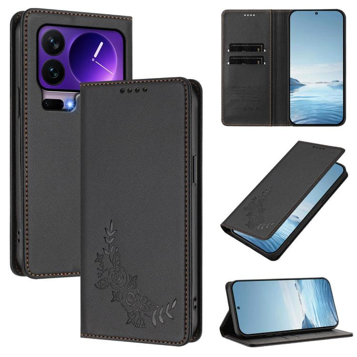 Funda para teléfono de piel vegana magnética RFID con relieve de peonía, For Xiaomi 17 Ultra, For Xiaomi Poco F8 Ultra 5G / Redmi K90 Pro Max, For Xiaomi Poco F8 Pro 5G / Redmi K90, For Xiaomi 17 Pro Max, For Xiaomi 17 Pro, For Xiaomi 17               ...
