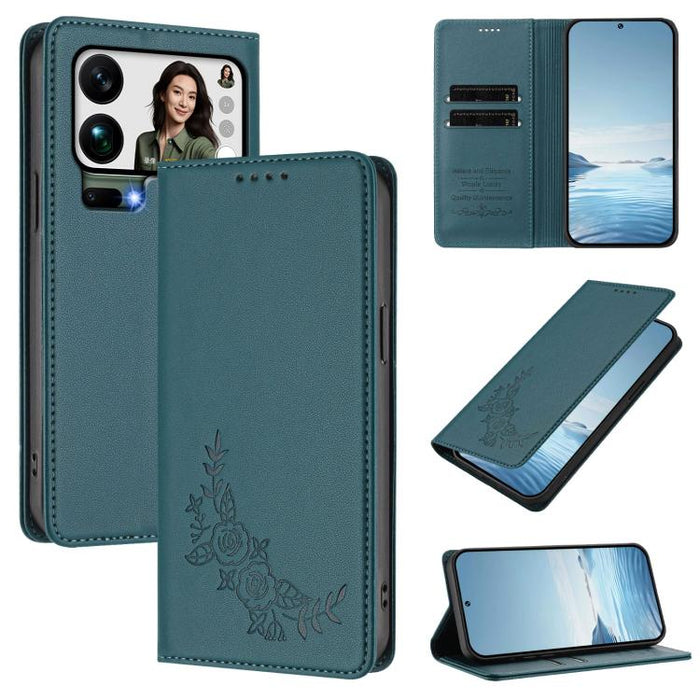 Funda para teléfono de piel vegana magnética RFID con relieve de peonía, For Xiaomi 17 Ultra, For Xiaomi Poco F8 Ultra 5G / Redmi K90 Pro Max, For Xiaomi Poco F8 Pro 5G / Redmi K90, For Xiaomi 17 Pro Max, For Xiaomi 17 Pro, For Xiaomi 17               ...
