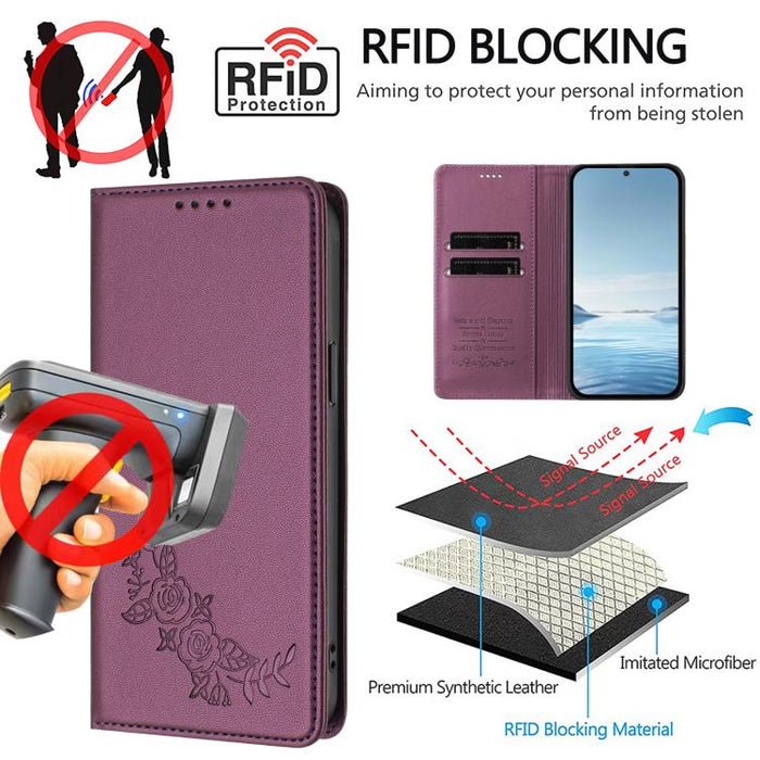 Funda para teléfono de piel vegana magnética RFID con relieve de peonía, For Xiaomi 17 Ultra, For Xiaomi Poco F8 Ultra 5G / Redmi K90 Pro Max, For Xiaomi Poco F8 Pro 5G / Redmi K90, For Xiaomi 17 Pro Max, For Xiaomi 17 Pro, For Xiaomi 17               ...