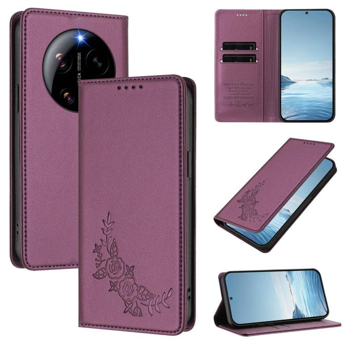Funda para teléfono de piel vegana magnética RFID con relieve de peonía, For Xiaomi 17 Ultra, For Xiaomi Poco F8 Ultra 5G / Redmi K90 Pro Max, For Xiaomi Poco F8 Pro 5G / Redmi K90, For Xiaomi 17 Pro Max, For Xiaomi 17 Pro, For Xiaomi 17               ...
