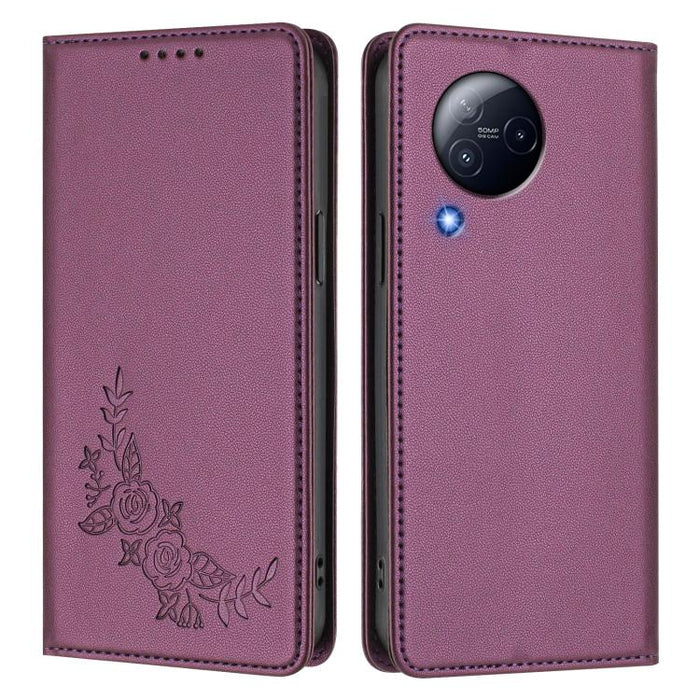 Funda para teléfono de piel vegana magnética RFID con relieve de peonía, For Xiaomi Civi 3, For Xiaomi 13 Lite / Civi 2, For Xiaomi 13 Pro 5G, For Xiaomi 13