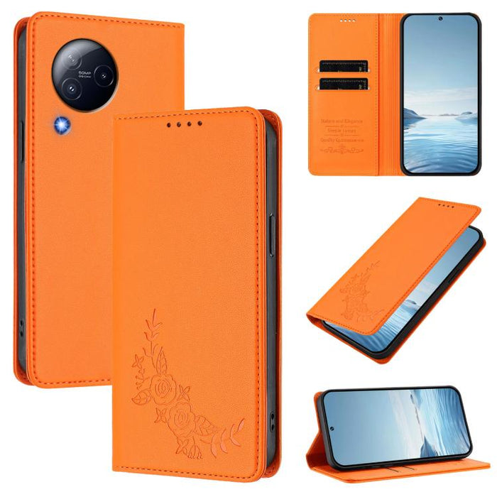 Funda para teléfono de piel vegana magnética RFID con relieve de peonía, For Xiaomi Civi 3, For Xiaomi 13 Lite / Civi 2, For Xiaomi 13 Pro 5G, For Xiaomi 13
