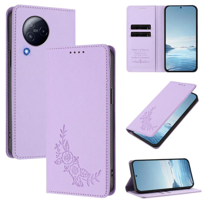 Funda para teléfono de piel vegana magnética RFID con relieve de peonía, For Xiaomi Civi 3, For Xiaomi 13 Lite / Civi 2, For Xiaomi 13 Pro 5G, For Xiaomi 13