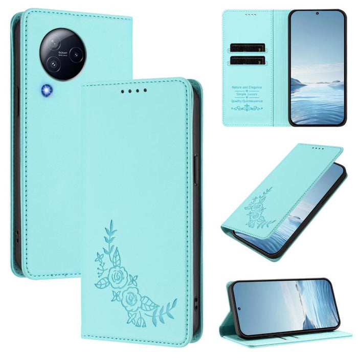 Funda para teléfono de piel vegana magnética RFID con relieve de peonía, For Xiaomi Civi 3, For Xiaomi 13 Lite / Civi 2, For Xiaomi 13 Pro 5G, For Xiaomi 13