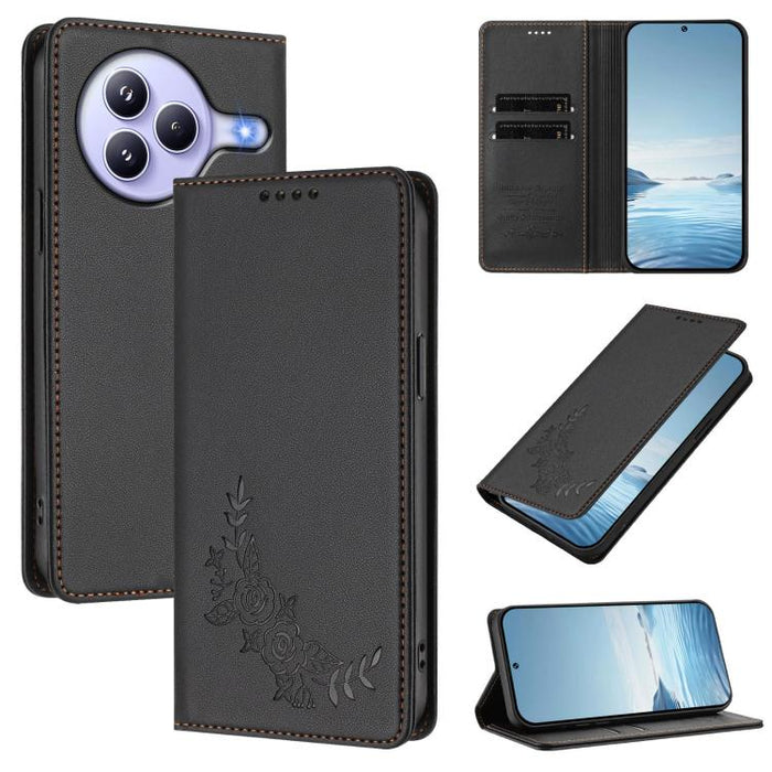 Funda para teléfono de piel vegana magnética RFID con relieve de peonía, For Xiaomi 15T 5G, For Xiaomi Civi 5 Pro 5G, For Xiaomi 15S Pro, For Xiaomi 15 Ultra, For Xiaomi Poco X7 Pro 5G / Redmi Turbo 4 5G, For Xiaomi 15 Pro, For Xiaomi 15               ...