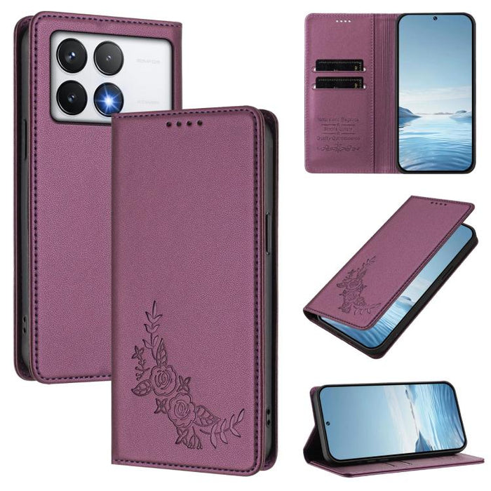 Funda para teléfono de piel vegana magnética RFID con relieve de peonía, For Xiaomi Poco F6 / Redmi Turbo 3, For Xiaomi Poco F6 Pro / Redmi K70 / K70 Pro, For Xiaomi Poco X6 Neo, For Xiaomi Poco X6 Pro, For Xiaomi 14 Ultra, For Xiaomi 14 Pro           ...