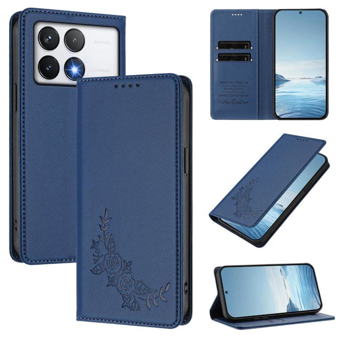 Funda para teléfono de piel vegana magnética RFID con relieve de peonía, For Xiaomi Poco F6 / Redmi Turbo 3, For Xiaomi Poco F6 Pro / Redmi K70 / K70 Pro, For Xiaomi Poco X6 Neo, For Xiaomi Poco X6 Pro, For Xiaomi 14 Ultra, For Xiaomi 14 Pro           ...