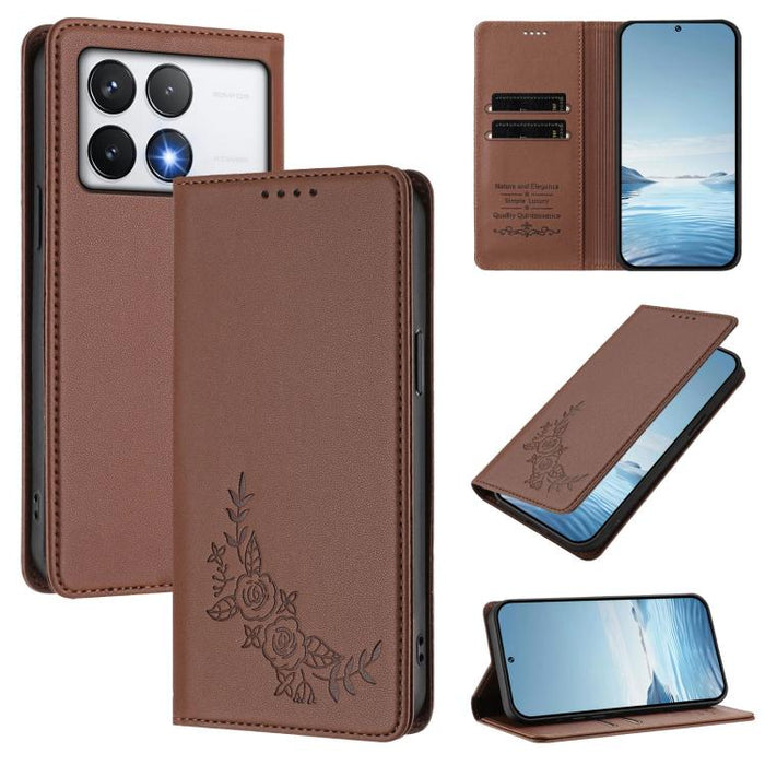 Funda para teléfono de piel vegana magnética RFID con relieve de peonía, For Xiaomi Poco F6 / Redmi Turbo 3, For Xiaomi Poco F6 Pro / Redmi K70 / K70 Pro, For Xiaomi Poco X6 Neo, For Xiaomi Poco X6 Pro, For Xiaomi 14 Ultra, For Xiaomi 14 Pro           ...
