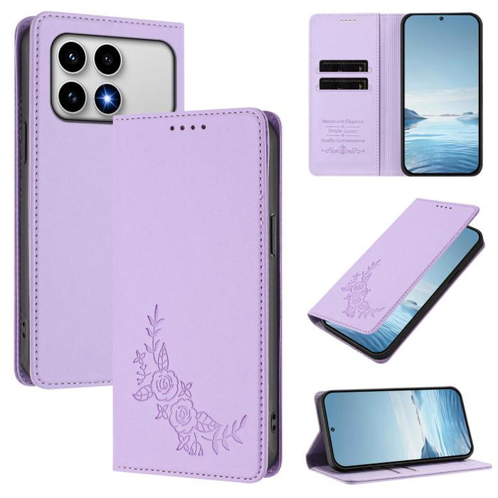 Funda para teléfono de piel vegana magnética RFID con relieve de peonía, For Xiaomi 17 Ultra, For Xiaomi Poco F8 Ultra 5G / Redmi K90 Pro Max, For Xiaomi Poco F8 Pro 5G / Redmi K90, For Xiaomi 17 Pro Max, For Xiaomi 17 Pro, For Xiaomi 17               ...