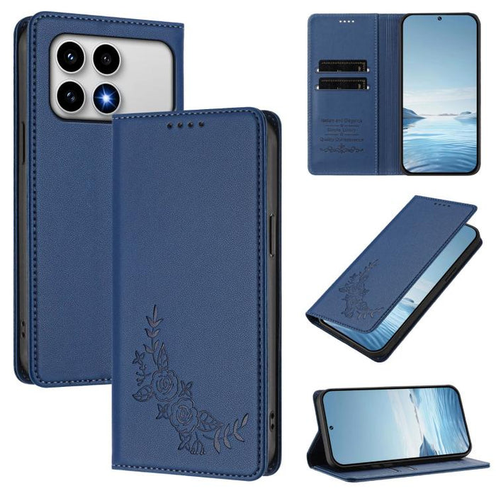 Funda para teléfono de piel vegana magnética RFID con relieve de peonía, For Xiaomi 17 Ultra, For Xiaomi Poco F8 Ultra 5G / Redmi K90 Pro Max, For Xiaomi Poco F8 Pro 5G / Redmi K90, For Xiaomi 17 Pro Max, For Xiaomi 17 Pro, For Xiaomi 17               ...