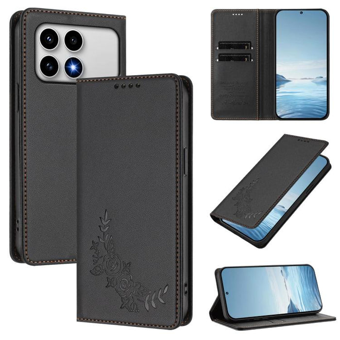 Funda para teléfono de piel vegana magnética RFID con relieve de peonía, For Xiaomi 17 Ultra, For Xiaomi Poco F8 Ultra 5G / Redmi K90 Pro Max, For Xiaomi Poco F8 Pro 5G / Redmi K90, For Xiaomi 17 Pro Max, For Xiaomi 17 Pro, For Xiaomi 17               ...