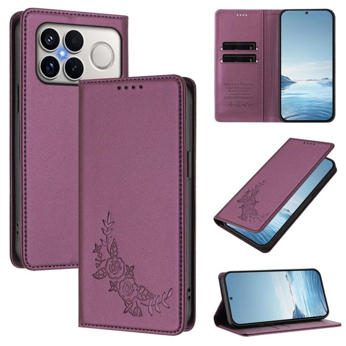 Funda para teléfono de piel vegana magnética RFID con relieve de peonía, For Xiaomi 17 Ultra, For Xiaomi Poco F8 Ultra 5G / Redmi K90 Pro Max, For Xiaomi Poco F8 Pro 5G / Redmi K90, For Xiaomi 17 Pro Max, For Xiaomi 17 Pro, For Xiaomi 17               ...
