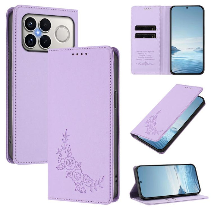 Funda para teléfono de piel vegana magnética RFID con relieve de peonía, For Xiaomi 17 Ultra, For Xiaomi Poco F8 Ultra 5G / Redmi K90 Pro Max, For Xiaomi Poco F8 Pro 5G / Redmi K90, For Xiaomi 17 Pro Max, For Xiaomi 17 Pro, For Xiaomi 17               ...