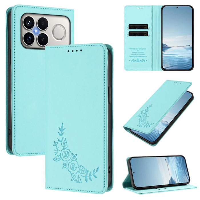 Funda para teléfono de piel vegana magnética RFID con relieve de peonía, For Xiaomi 17 Ultra, For Xiaomi Poco F8 Ultra 5G / Redmi K90 Pro Max, For Xiaomi Poco F8 Pro 5G / Redmi K90, For Xiaomi 17 Pro Max, For Xiaomi 17 Pro, For Xiaomi 17               ...