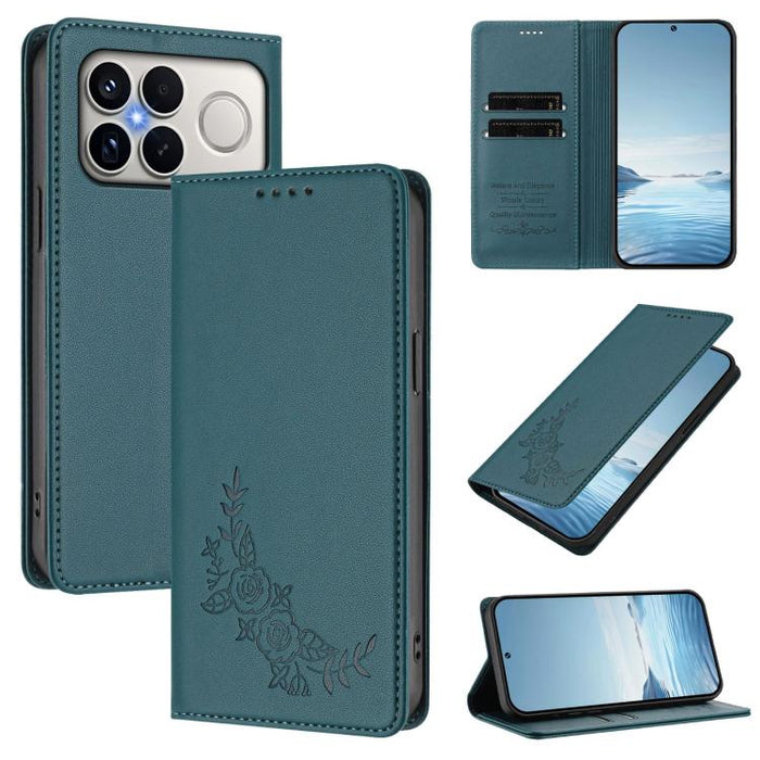 Funda para teléfono de piel vegana magnética RFID con relieve de peonía, For Xiaomi 17 Ultra, For Xiaomi Poco F8 Ultra 5G / Redmi K90 Pro Max, For Xiaomi Poco F8 Pro 5G / Redmi K90, For Xiaomi 17 Pro Max, For Xiaomi 17 Pro, For Xiaomi 17               ...