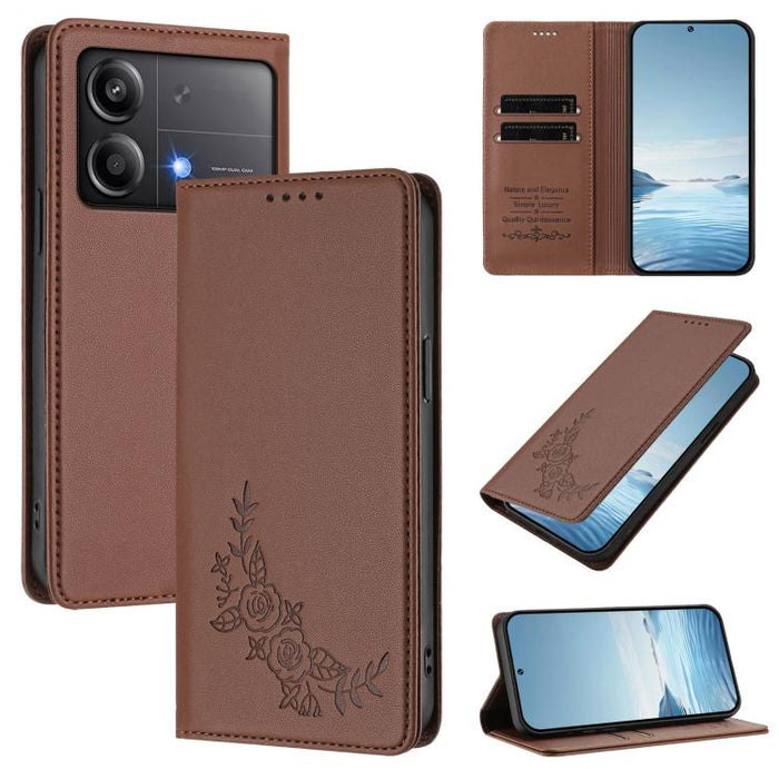 Funda para teléfono de piel vegana magnética RFID con relieve de peonía, For Xiaomi Poco F6 / Redmi Turbo 3, For Xiaomi Poco F6 Pro / Redmi K70 / K70 Pro, For Xiaomi Poco X6 Neo, For Xiaomi Poco X6 Pro, For Xiaomi 14 Ultra, For Xiaomi 14 Pro           ...