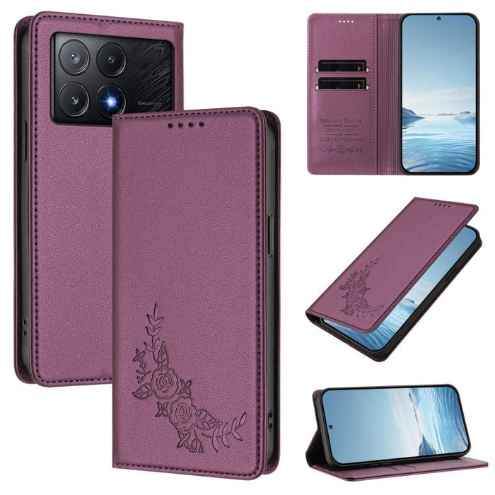 Funda para teléfono de piel vegana magnética RFID con relieve de peonía, For Xiaomi Poco F6 / Redmi Turbo 3, For Xiaomi Poco F6 Pro / Redmi K70 / K70 Pro, For Xiaomi Poco X6 Neo, For Xiaomi Poco X6 Pro, For Xiaomi 14 Ultra, For Xiaomi 14 Pro           ...
